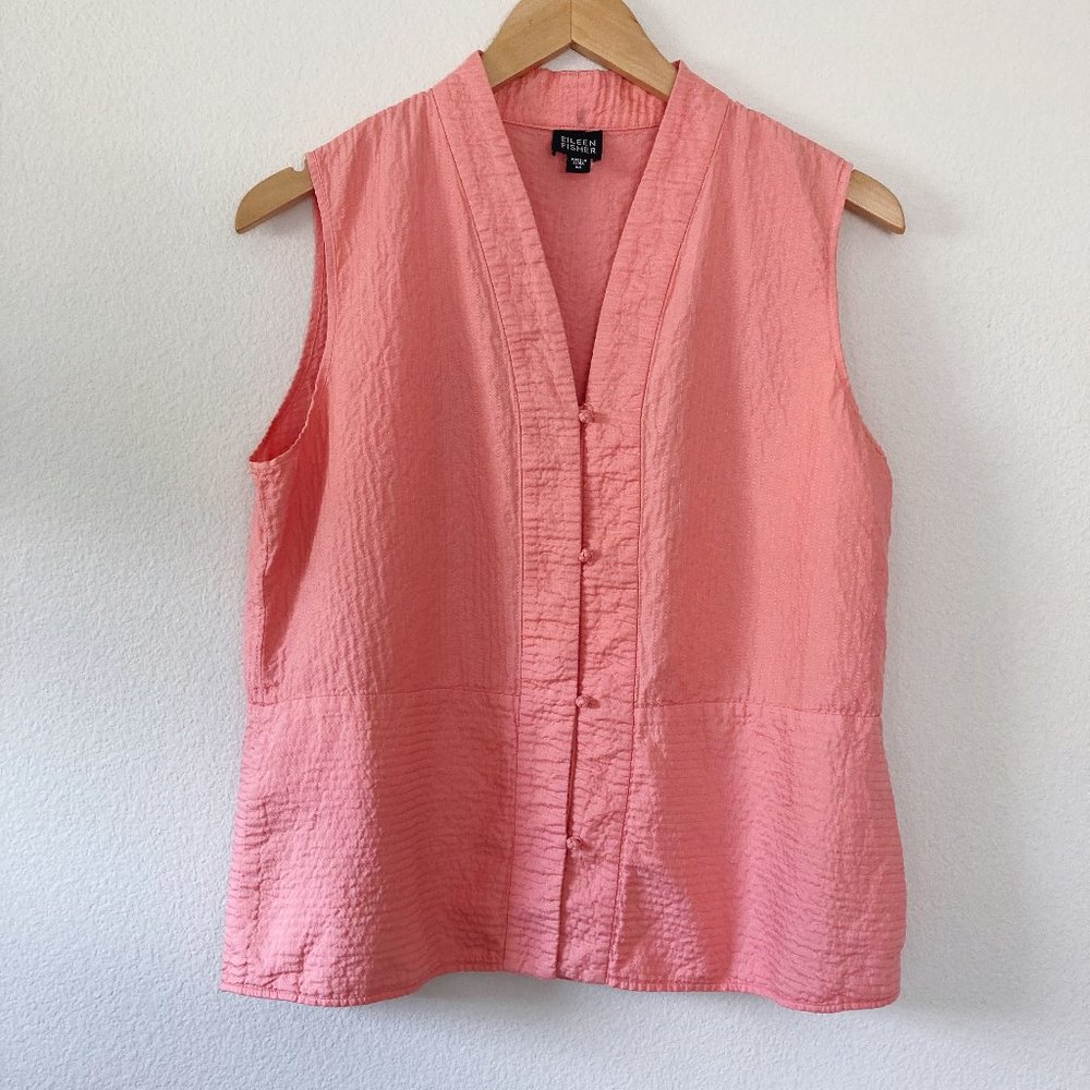Eileen Fisher Pink Silk Button Down Vest Medium